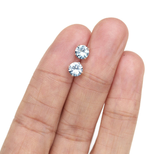 6mm Round Lab-Grown Aquamarine Spinel Sterling Silver Stud Earrings