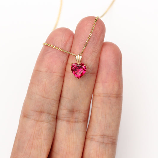 Small 8x8mm Lab Grown Ruby Heart 9ct Yellow Gold Pendant Necklace - July Birthstone
