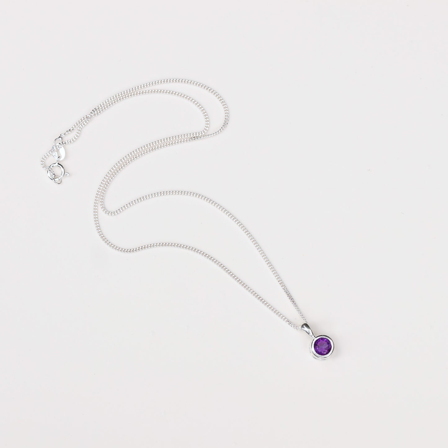 6mm Natural Amethyst Sterling Silver Round Pendant Necklace - February Birthstone