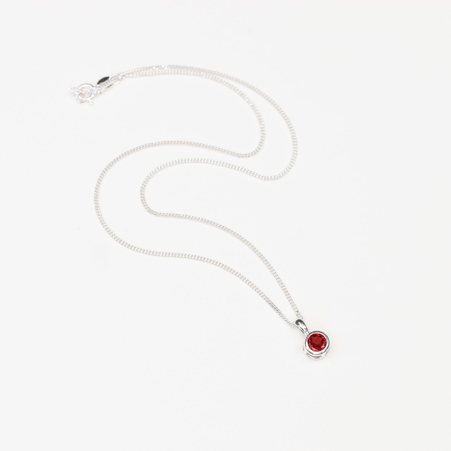 6mm Natural Garnet Sterling Silver Round Pendant Necklace - January Birthstone