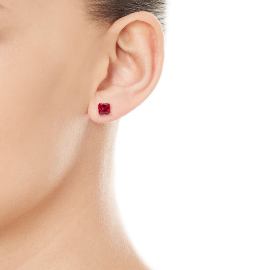 6mm Lab-Grown Ruby 9ct Yellow Gold Square Stud Earrings - July Birthstone