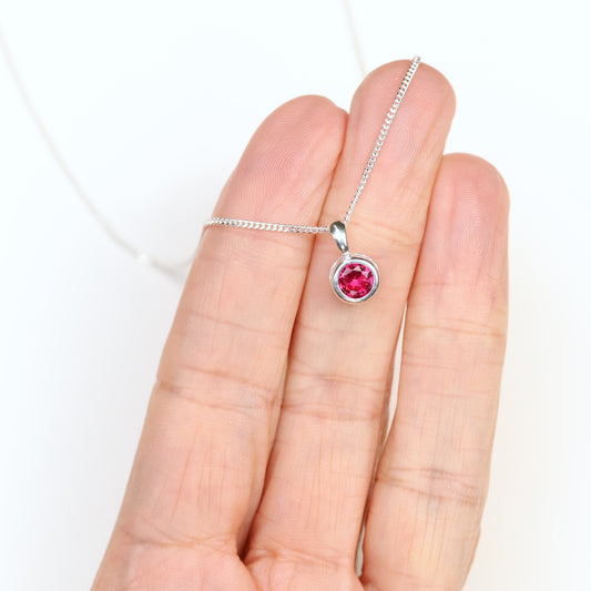 6mm Lab-Grown Ruby Sterling Silver Round Pendant Necklace - July Birthstone