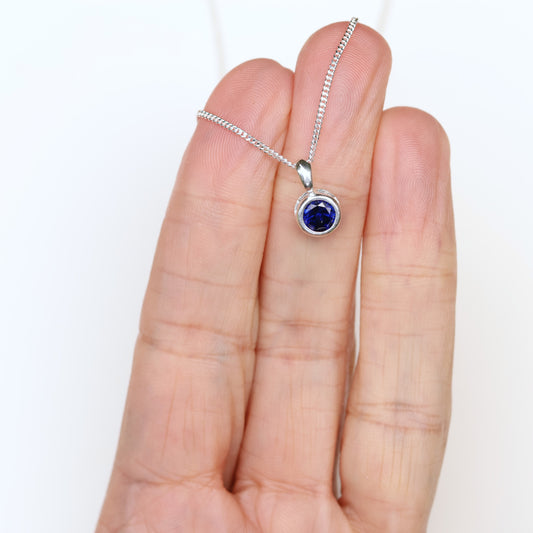 6mm Lab-Grown Sapphire Sterling Silver Round Pendant Necklace - September Birthstone