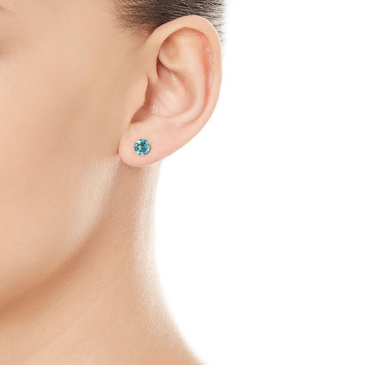 6mm Natural Swiss Blue Topaz 9ct Yellow Gold Round Bezel Stud Earrings - December Birthstone