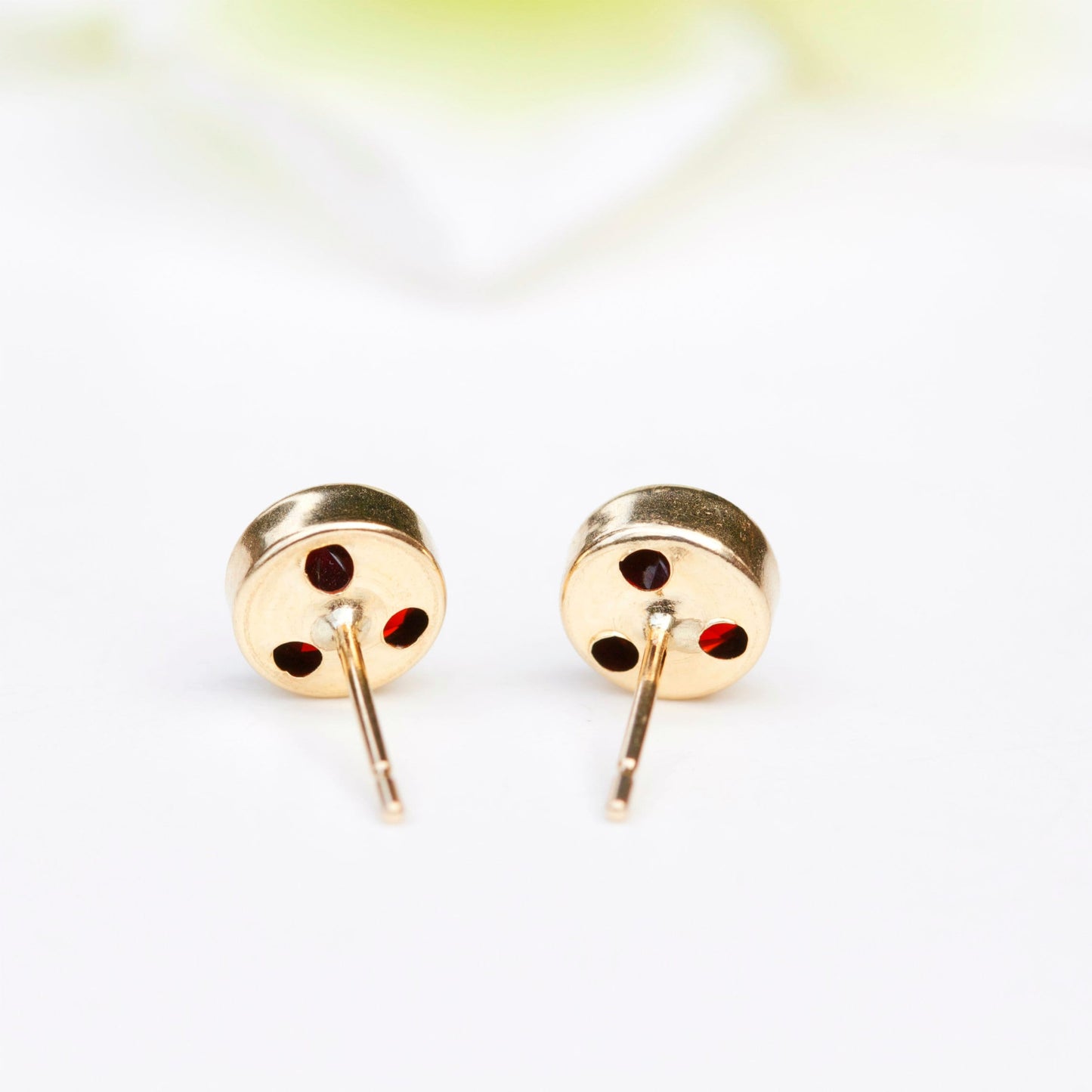 6mm Natural Garnet 9ct Yellow Gold Round Bezel Stud Earrings - January Birthstone
