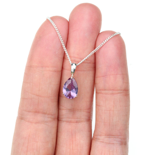 10x7mm Lab-Grown Alexandrite Teardrop Sterling Silver Pendant Necklace - June Birthstone