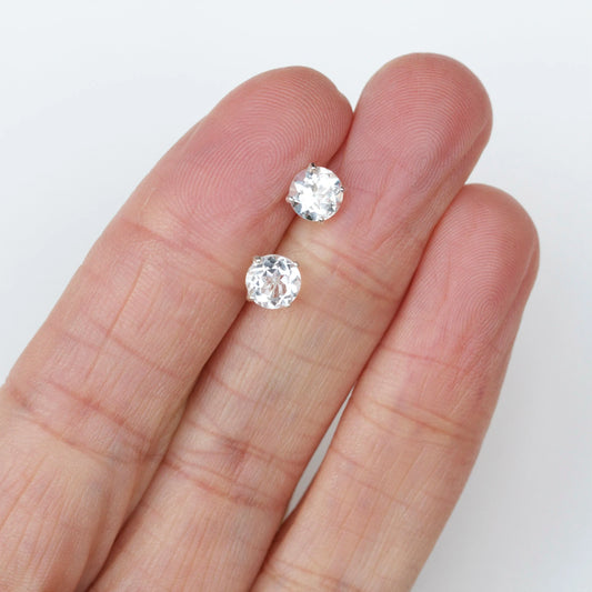 6mm Natural White Topaz Sterling Silver Round Stud Earrings - April Birthstone
