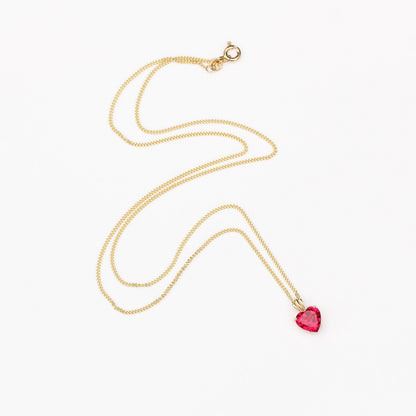 Small 8x8mm Lab Grown Ruby Heart 9ct Yellow Gold Pendant Necklace - July Birthstone