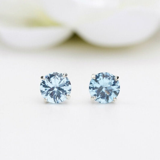 6mm Round Lab-Grown Aquamarine Spinel Sterling Silver Stud Earrings