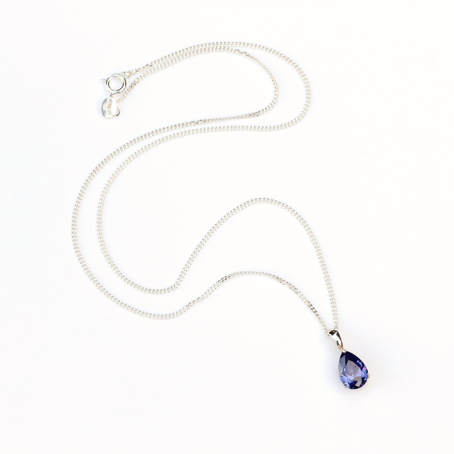 10x7mm Cubic Zirconia Tanzanite Teardrop Sterling Silver Pendant Necklace - December Birthstone