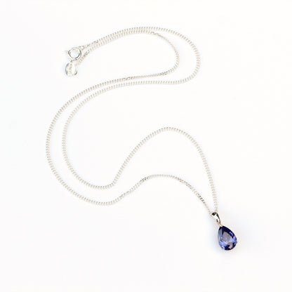 10x7mm Cubic Zirconia Tanzanite Teardrop Sterling Silver Pendant Necklace - December Birthstone