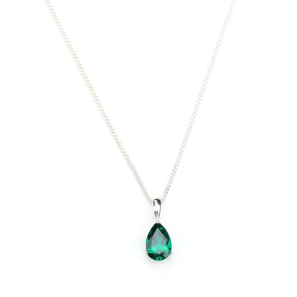 10x7mm Lab-Grown Emerald Teardrop Sterling Silver Pendant Necklace - May Birthstone