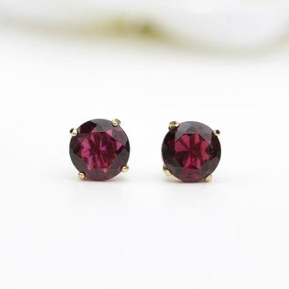 6mm Natural Garnet 9ct Yellow Gold Round Stud Earrings  - January Birthstone