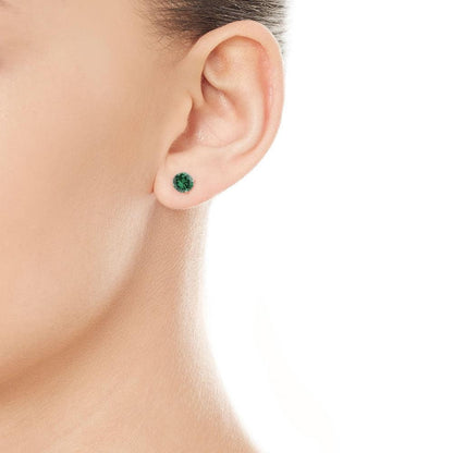 6mm Lab-Grown Emerald 925 Sterling Silver Round Stud Earrings - May Birthstone