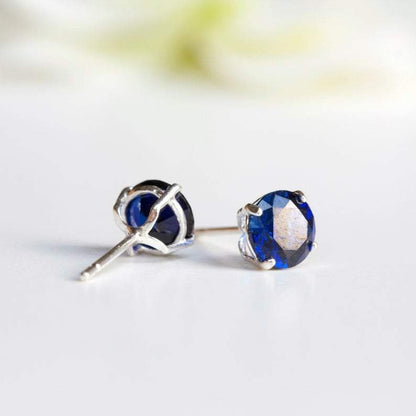 6mm Lab-Grown Sapphire 925 Sterling Silver Round Stud Earrings - September Birthstone