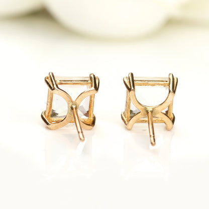 6mm Natural White Topaz 9ct Yellow Gold Square Stud Earrings - April Birthstone