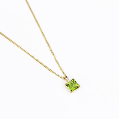 6mm Natural Peridot Square 9ct Yellow Gold Pendant Necklace - August Birthstone