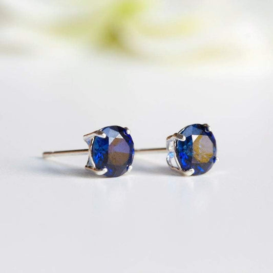 6mm Lab-Grown Sapphire 925 Sterling Silver Round Stud Earrings - September Birthstone