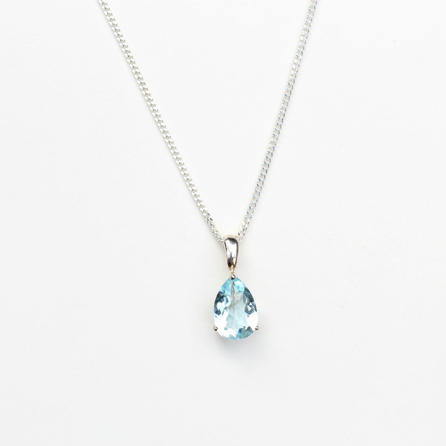 Sky Blue Topaz Necklace  - 10x7mm Teardrop Sky Blue Topaz Pendant Silver - Blue Topaz 4th Anniversary - Sky Blue Topaz Jewellery Jewelry