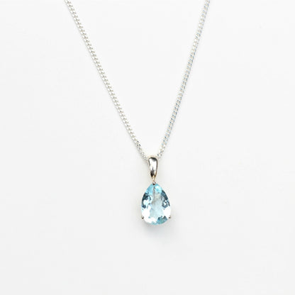 Sky Blue Topaz Necklace  - 10x7mm Teardrop Sky Blue Topaz Pendant Silver - Blue Topaz 4th Anniversary - Sky Blue Topaz Jewellery Jewelry