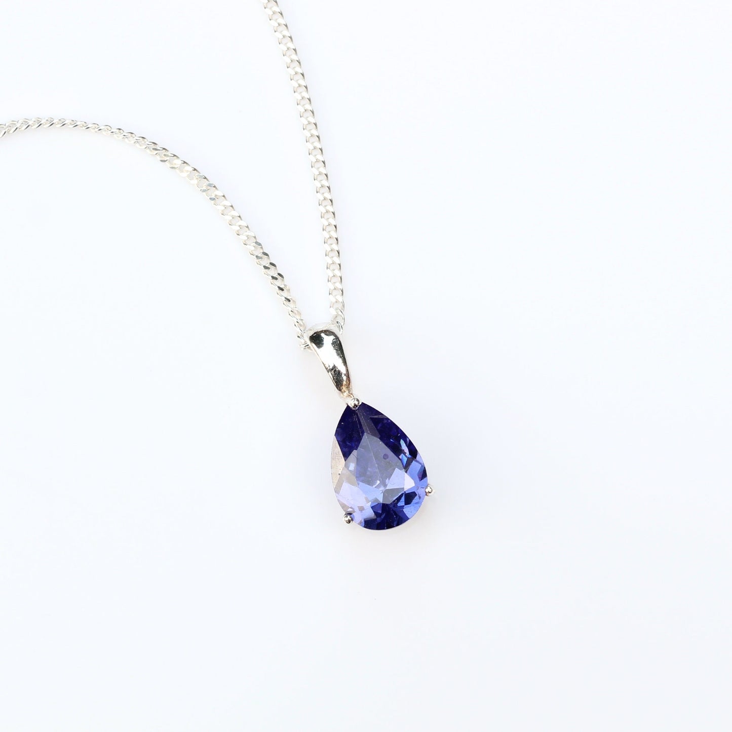 10x7mm Cubic Zirconia Tanzanite Teardrop Sterling Silver Pendant Necklace - December Birthstone