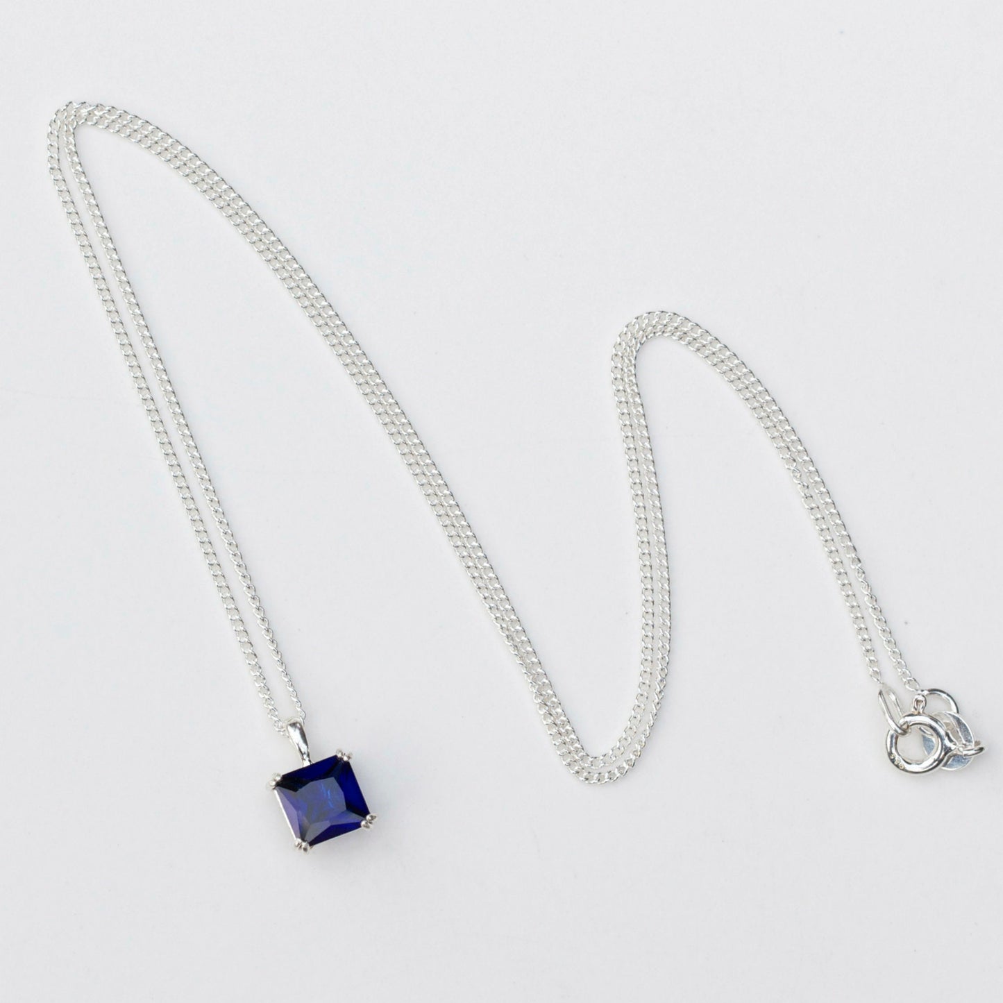 6mm Lab-Grown Sapphire Square Sterling Silver Pendant Necklace - September Birthstone