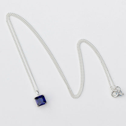 6mm Lab-Grown Sapphire Square Sterling Silver Pendant Necklace - September Birthstone