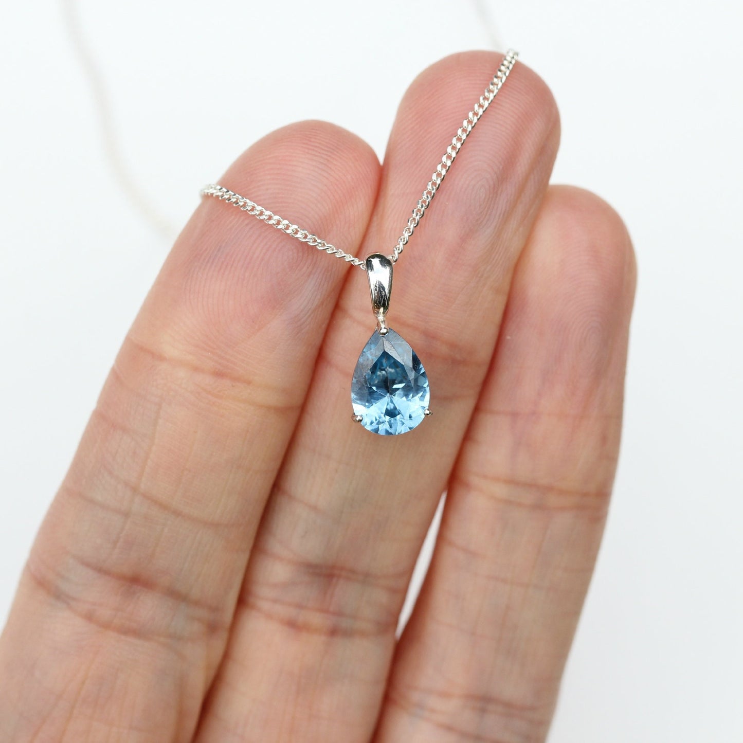 10x7mm Lab-Grown Aquamarine Spinel Teardrop Sterling Silver Pendant Necklace - March Birthstone