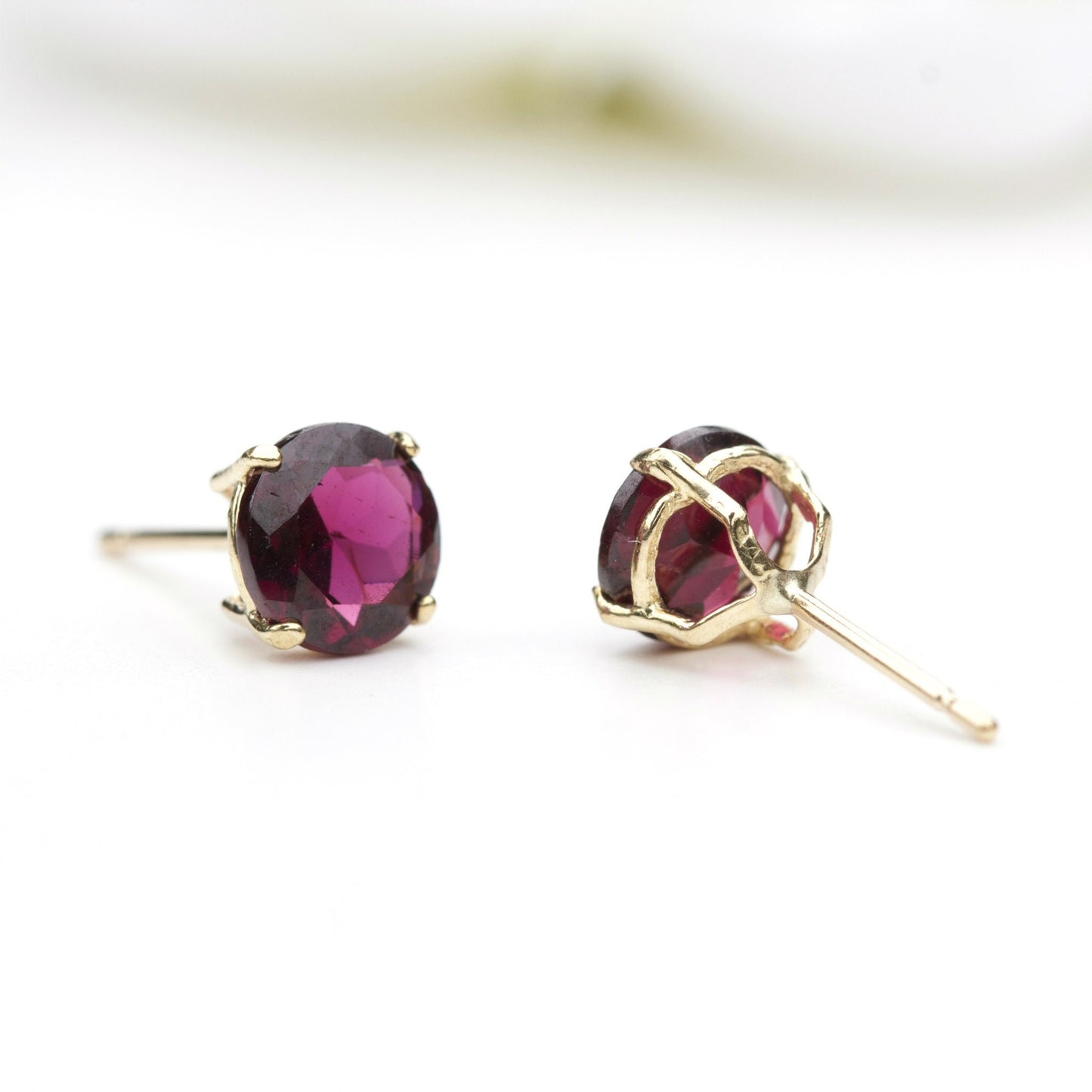 6mm Natural Garnet 9ct Yellow Gold Round Stud Earrings  - January Birthstone