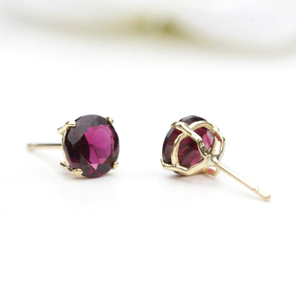 6mm Natural Garnet 9ct Yellow Gold Round Stud Earrings  - January Birthstone