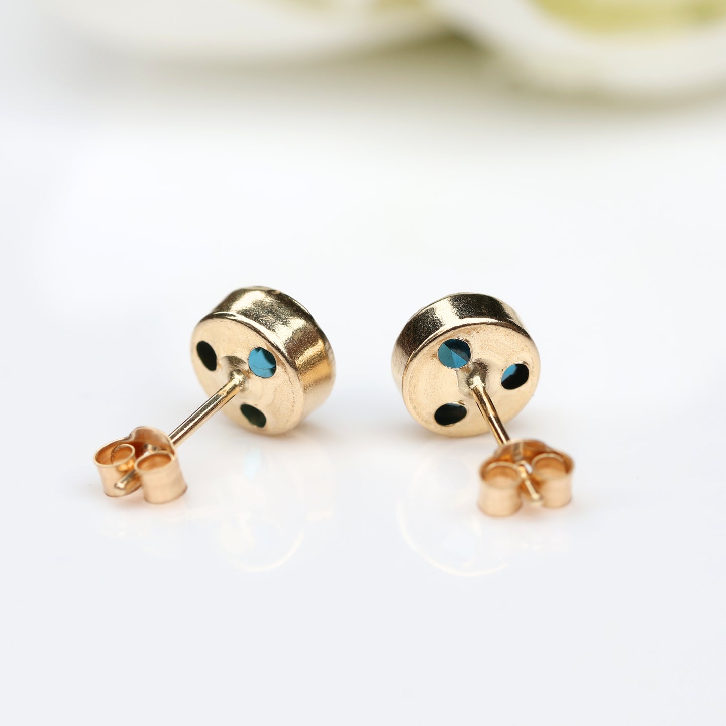 6mm Natural London Blue Topaz Yellow Gold Round Bezel Stud Earrings - December Birthstone