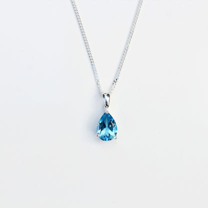 Cubic Zirconia 10x7mm Teardrop Swiss Blue Topaz Pendant Silver UK -  CZ Swiss Blue Topaz Teardrop Necklace - Blue Topaz  Jewelry Jewellery