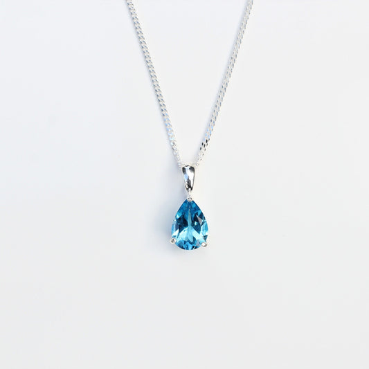 Cubic Zirconia 10x7mm Teardrop Swiss Blue Topaz Pendant Silver UK -  CZ Swiss Blue Topaz Teardrop Necklace - Blue Topaz  Jewelry Jewellery