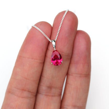 10x7mm Lab-Grown Ruby Teardrop Sterling Silver Pendant Necklace - July Birthstone