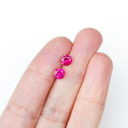 6mm Lab-Grown Ruby 9ct Yellow Gold Round Stud Earrings - July Birthstone