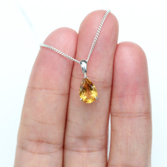 10x7mm Natural Citrine Teardrop Sterling Silver Pendant Necklace - November Birthstone