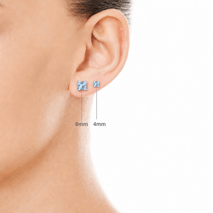 Lab-Grown Aqua Spinel Sterling Silver Square Stud Earrings - March Birthstone