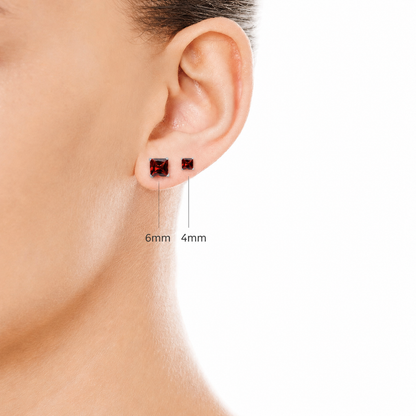 Natural Garnet Sterling Silver Square Stud Earrings - January Birthstone