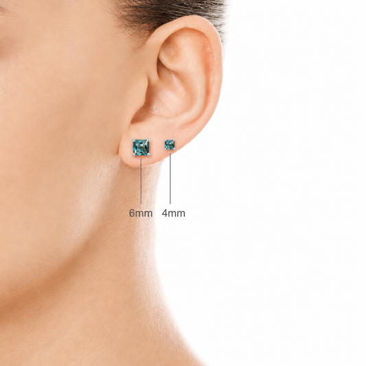 Natural London Blue Topaz Sterling Silver Square Stud Earrings - December Birthstone