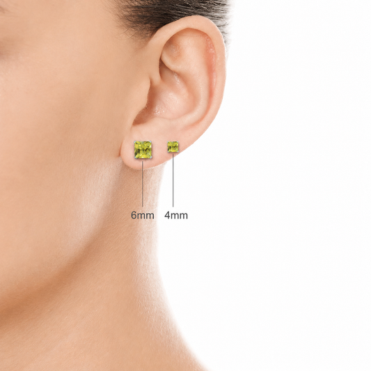 Natural Peridot Sterling Silver Square Stud Earrings - August Birthstone