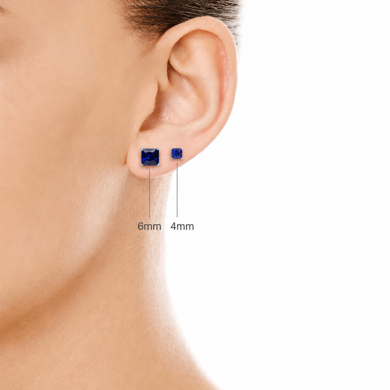 Lab-Grown Sapphire Sterling Silver Square Stud Earrings - September Birthstone