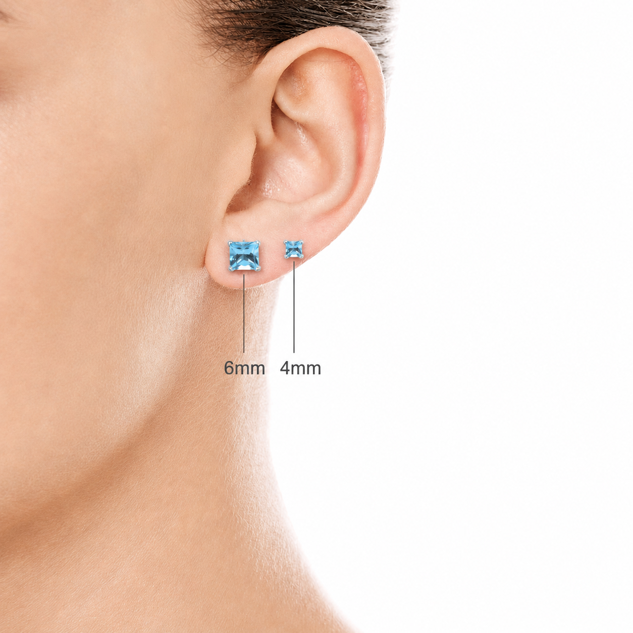 Natural Swiss Blue Topaz Sterling Silver Square Stud Earrings - December Birthstone