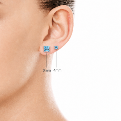 Natural Swiss Blue Topaz Sterling Silver Square Stud Earrings - December Birthstone