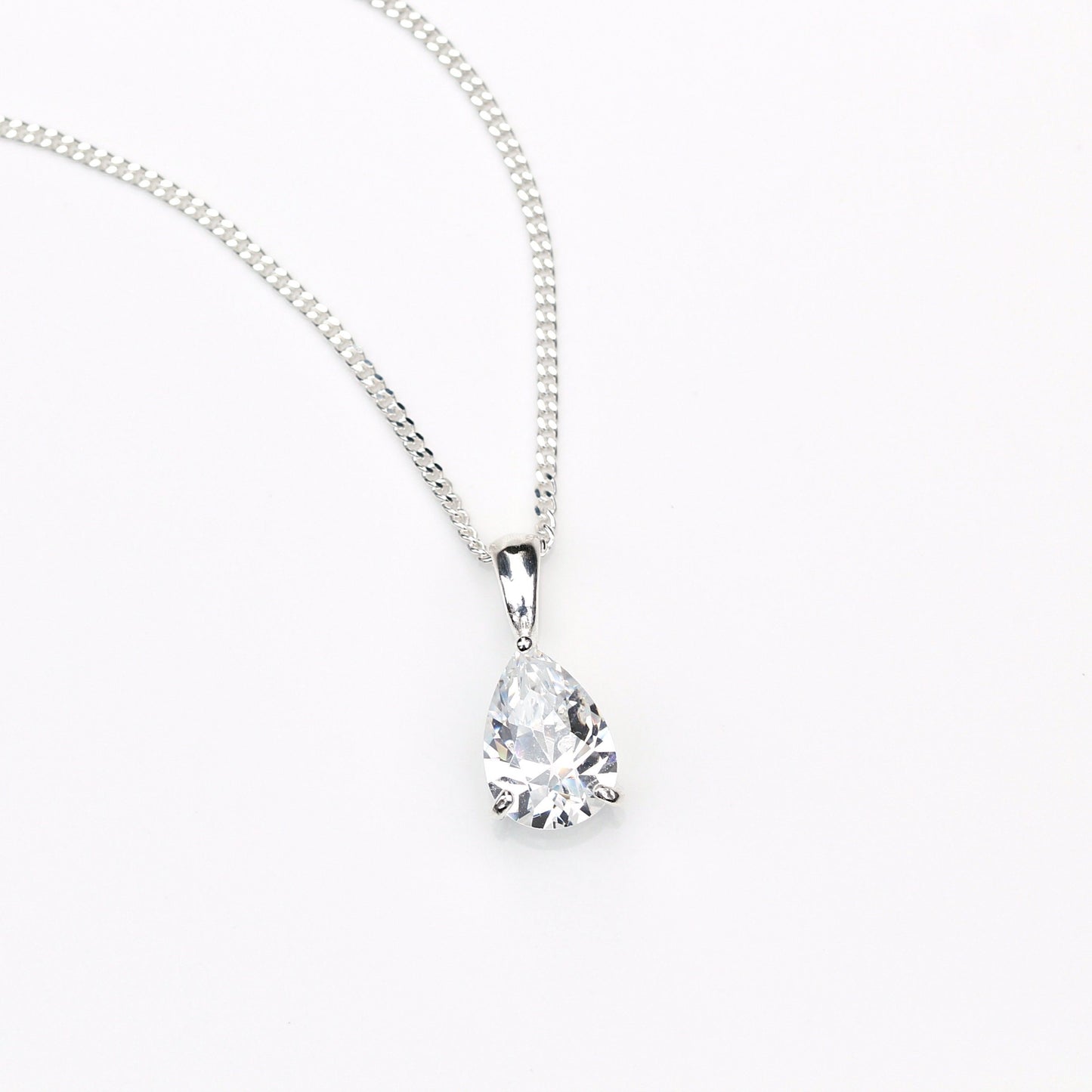 10x7mm Natural White Topaz Teardrop Sterling Silver Pendant Necklace - April Birthstone
