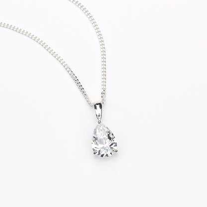 10x7mm Natural White Topaz Teardrop Sterling Silver Pendant Necklace - April Birthstone