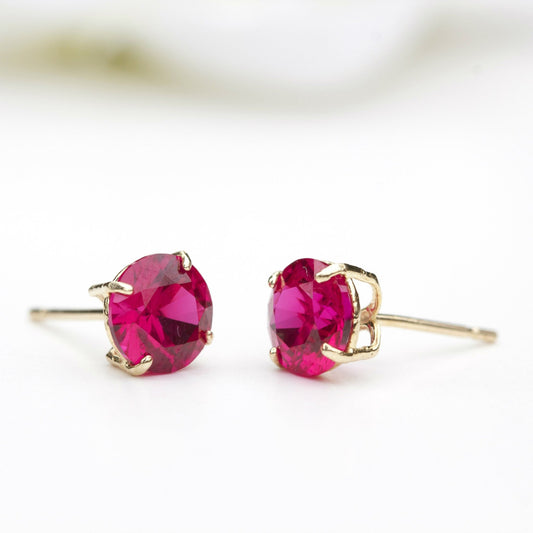 6mm Lab-Grown Ruby 9ct Yellow Gold Round Stud Earrings - July Birthstone