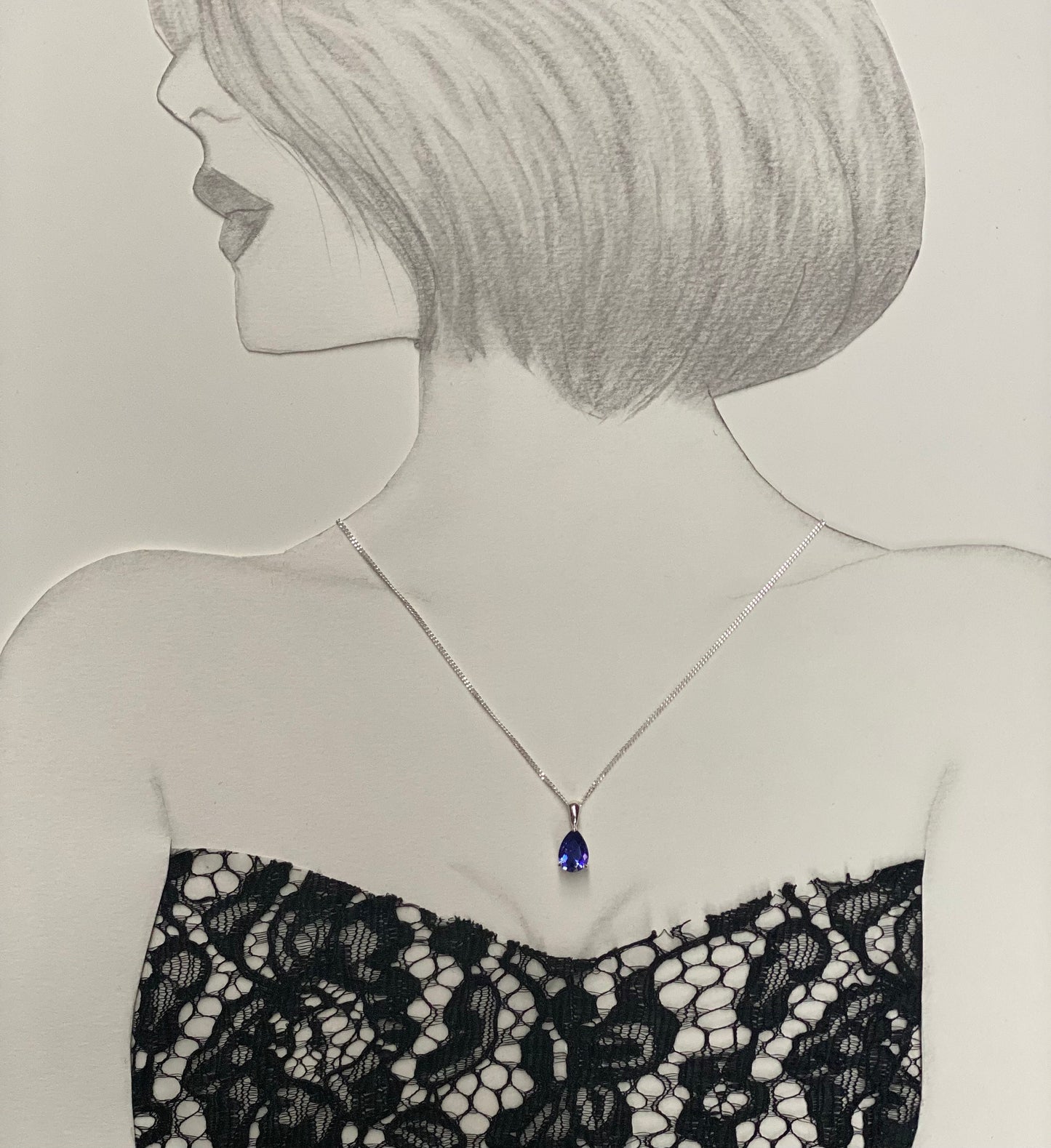 10x7mm Cubic Zirconia Tanzanite Teardrop Sterling Silver Pendant Necklace - December Birthstone