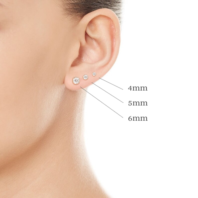 Luxury Grade AAA Cubic Zirconia Bezel Stud Earrings in 925 Silver & 9ct Gold