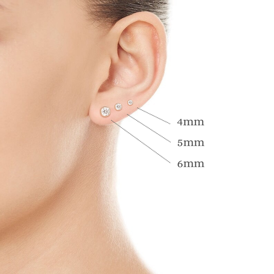 Luxury Grade AAA Cubic Zirconia Bezel Stud Earrings in 925 Silver & 9ct Gold