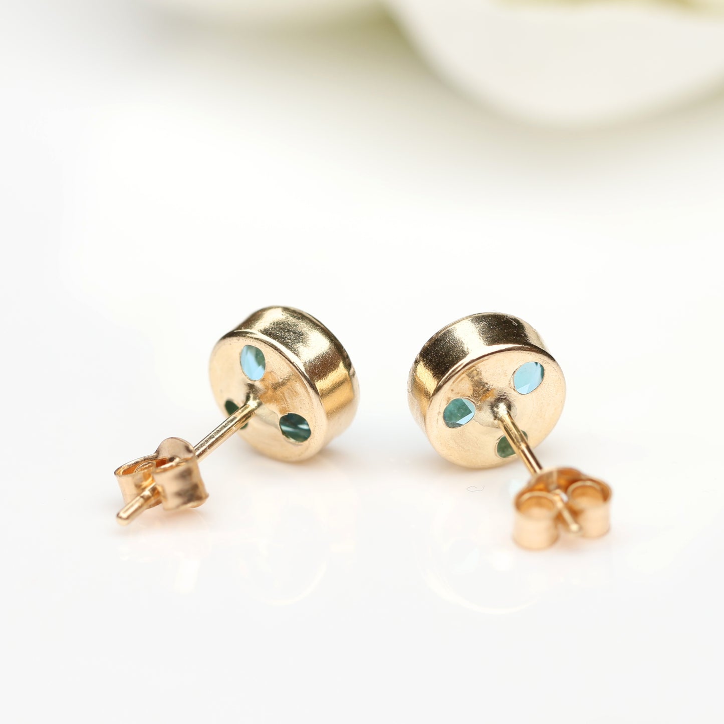 6mm Natural Swiss Blue Topaz 9ct Yellow Gold Round Bezel Stud Earrings - December Birthstone